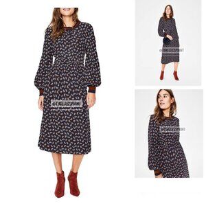 Boden Blue/Rust Rib Detail Midi Dress